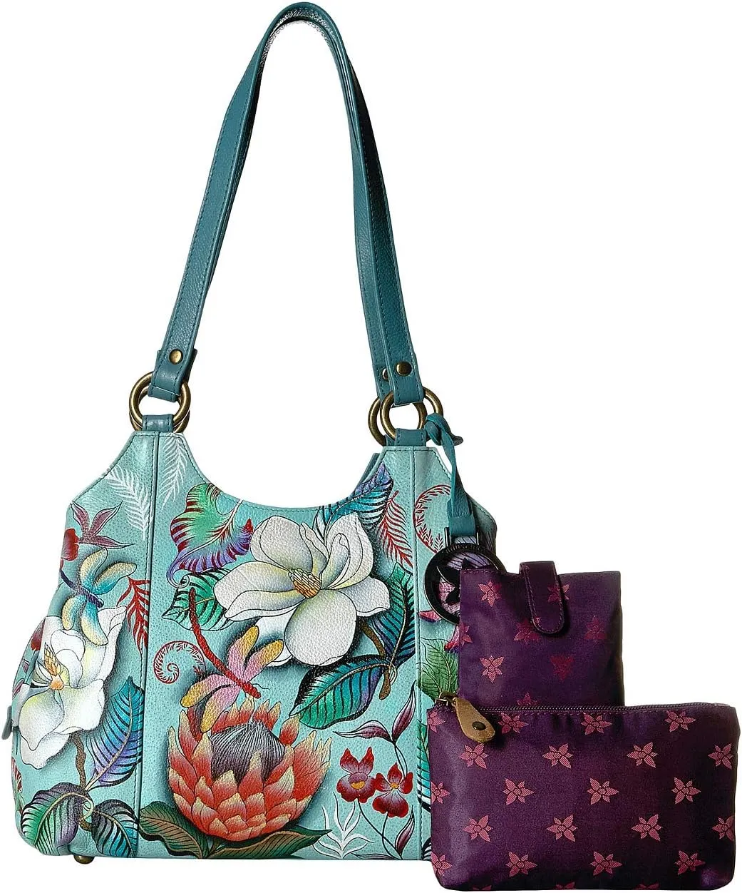 469 Medium bag with three compartments Anuschka, color Jardin Bleu