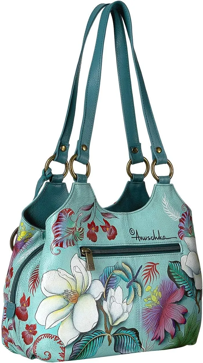 469 Medium bag with three compartments Anuschka, color Jardin Bleu