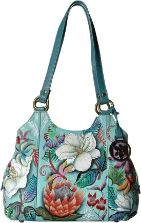 469 Medium bag with three compartments Anuschka, color Jardin Bleu