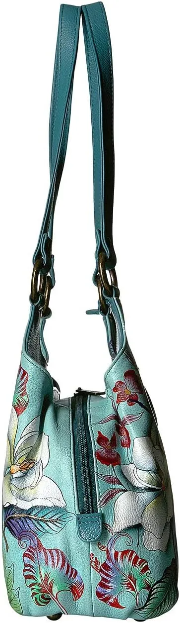 469 Medium bag with three compartments Anuschka, color Jardin Bleu
