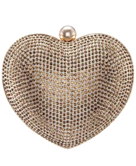 Amorie crystal minaudiere clutch with Nina heart embellishment, gold