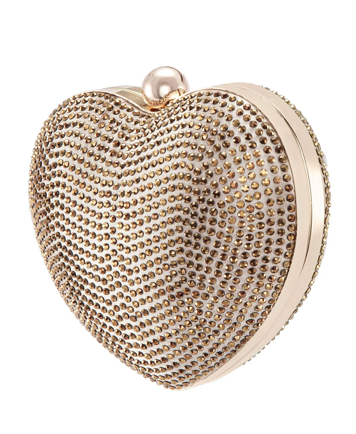 Amorie crystal minaudiere clutch with Nina heart embellishment, gold