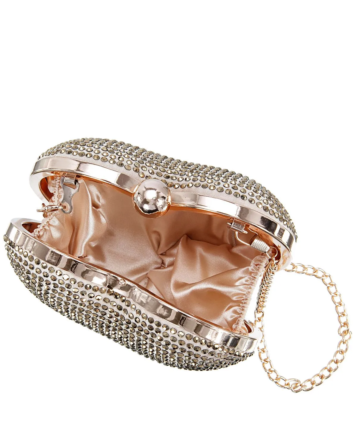 Amorie crystal minaudiere clutch with Nina heart embellishment, gold