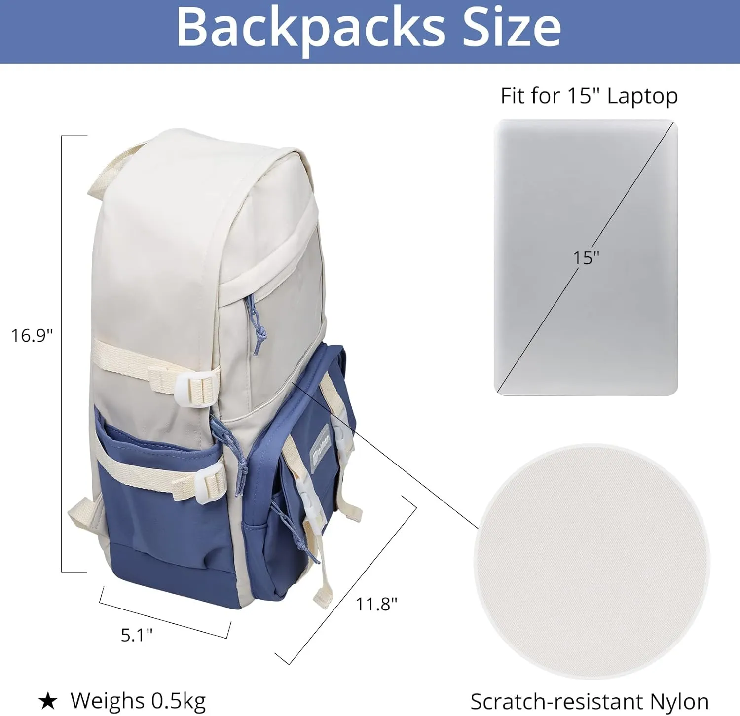 AoMoon Kawaii Backpack Lovely Pastel Rucksack for Teen Girls Aesthetic Student Bookbags with Kawaii Pin and Cute Accessories (Blue) One Size