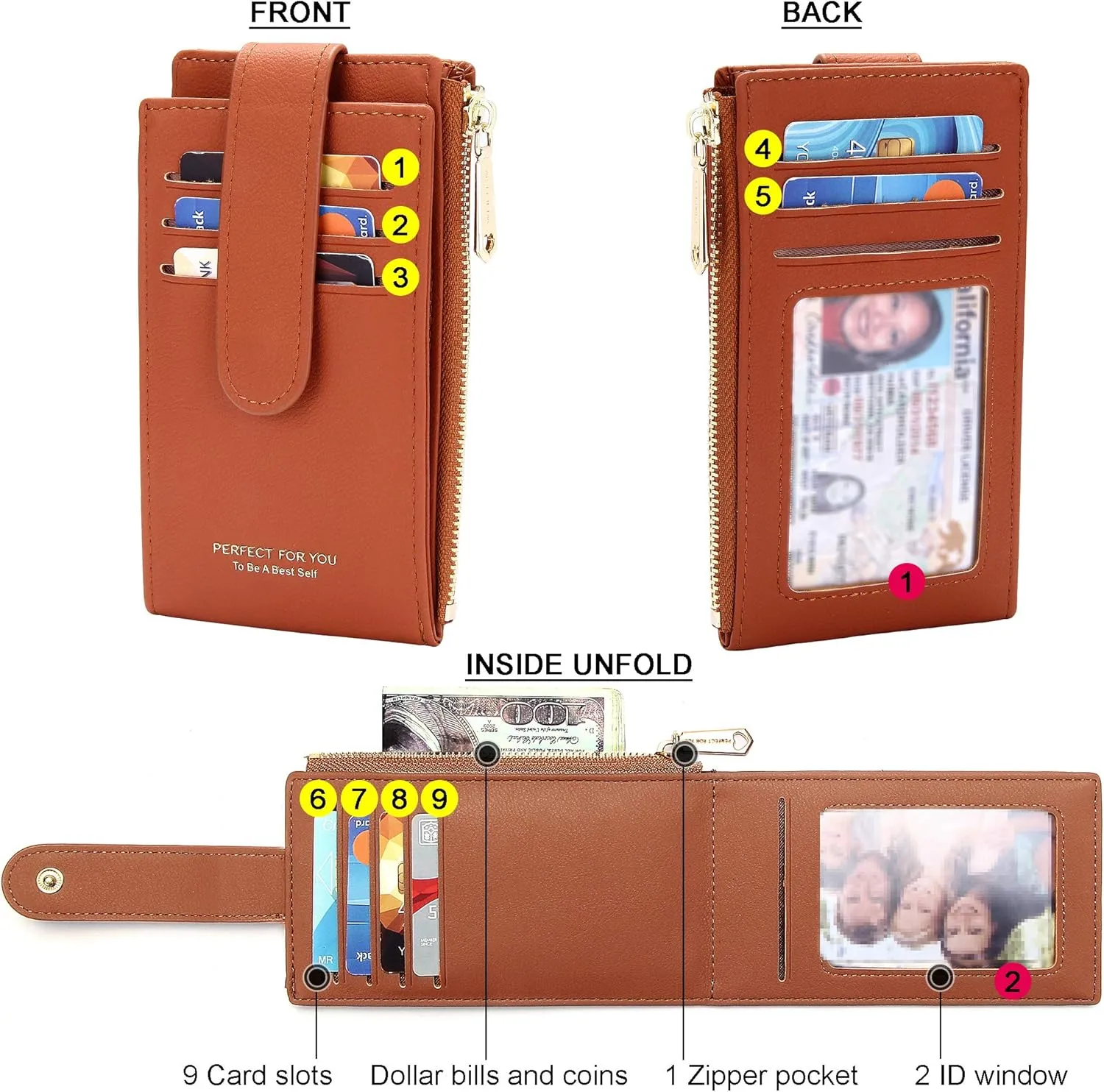 Badiya RFID Card Holder Wallet for Women Slim Wallets Bifold Multi Card Case Zipper Coin Purse