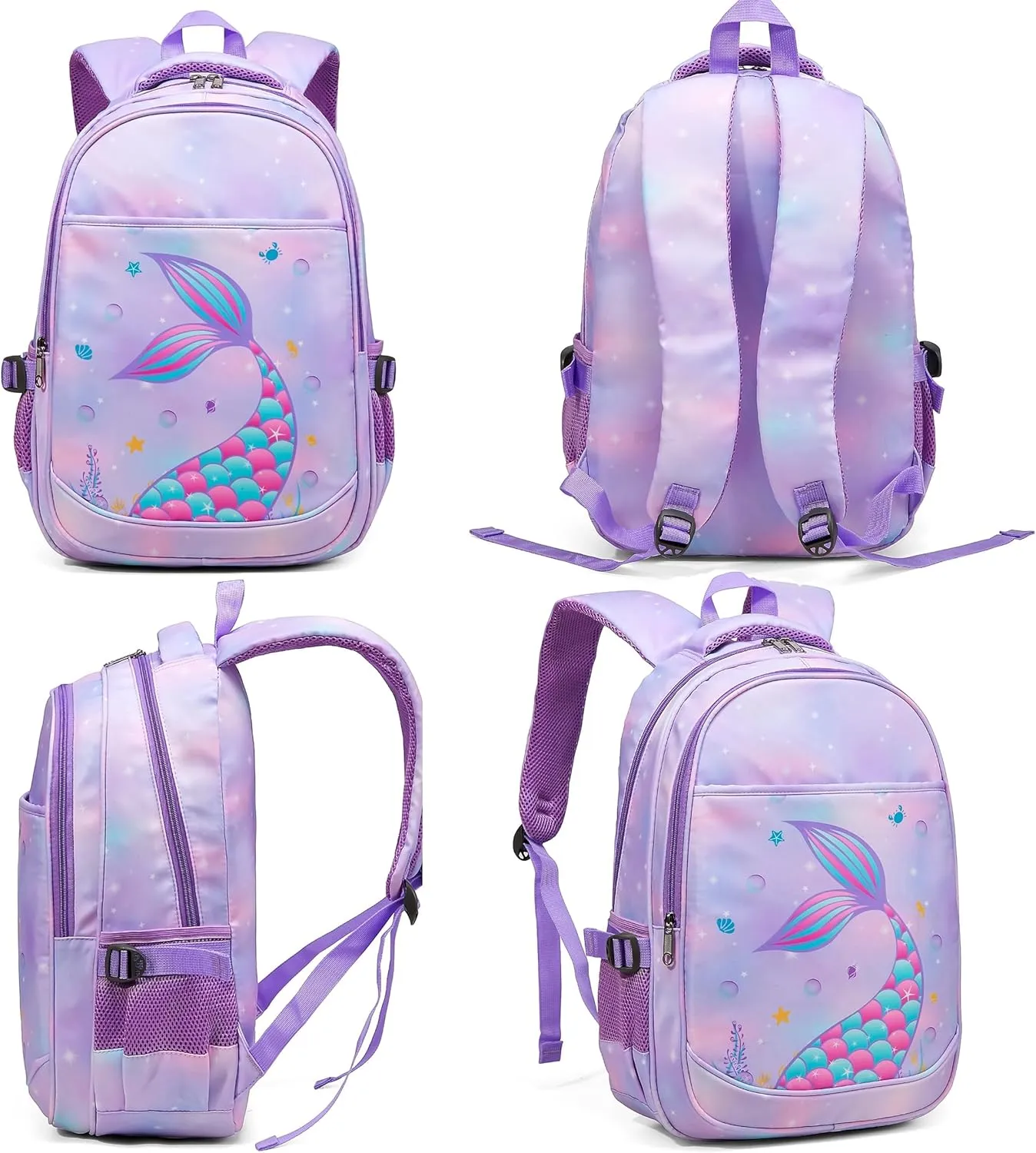 BLUEFAIRY Kids Backpack for Girls Elementary School Bags Kindergarten Primary School Bags Bookbags Back to School Book Bags Gifts Large Campartments Mochilas para Nios 17" Mermaid Purle