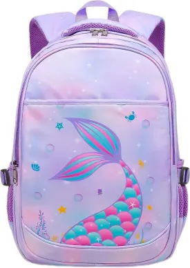 BLUEFAIRY Kids Backpack for Girls Elementary School Bags Kindergarten Primary School Bags Bookbags Back to School Book Bags Gifts Large Campartments Mochilas para Nios 17" Mermaid Purle
