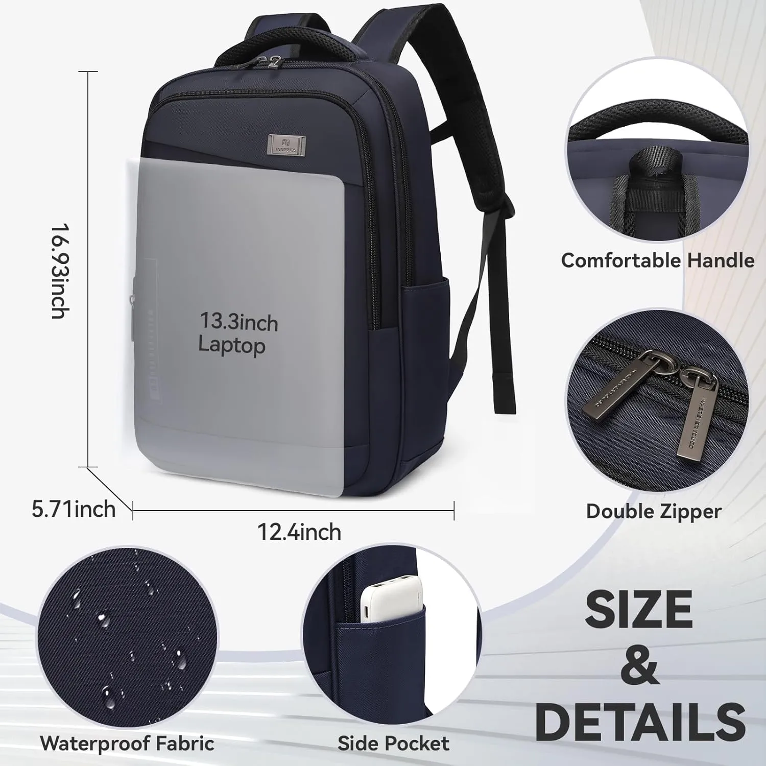 Business Laptop Backpack for Men, Water Resistant Slim Travel Backpack with Anti-Theft Pocket, Lightweight Work Backpack for Travel, Office, or Daily Commute, Fits 17.3 Inch Laptop(Navy Blue)