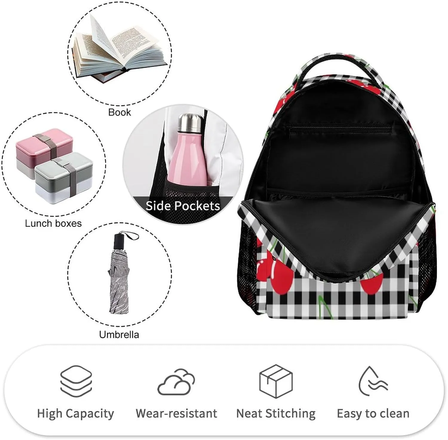 Cherry Backpack Lightweight Cherries Bags Travel Camping Backpacks Shoulder Bags For Men Women