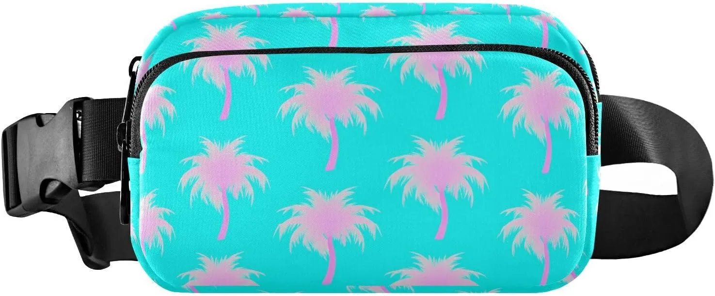 Coconut Palm Trees Cyan Fanny Packs for Women Men Crossbody Bag Fashion Waist Packs Sling Belt Bag Waist Pouch with Adjustable Strap for Workout Shopping Outdoors Travel Hiking