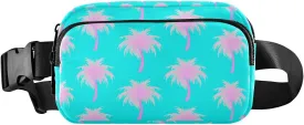 Coconut Palm Trees Cyan Fanny Packs for Women Men Crossbody Bag Fashion Waist Packs Sling Belt Bag Waist Pouch with Adjustable Strap for Workout Shopping Outdoors Travel Hiking