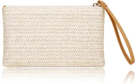 COOKOOKY Womens Straw Clutch Bag Bohemian Summer Beach Straw Purse Zipper Wristlet Wallets for Women
