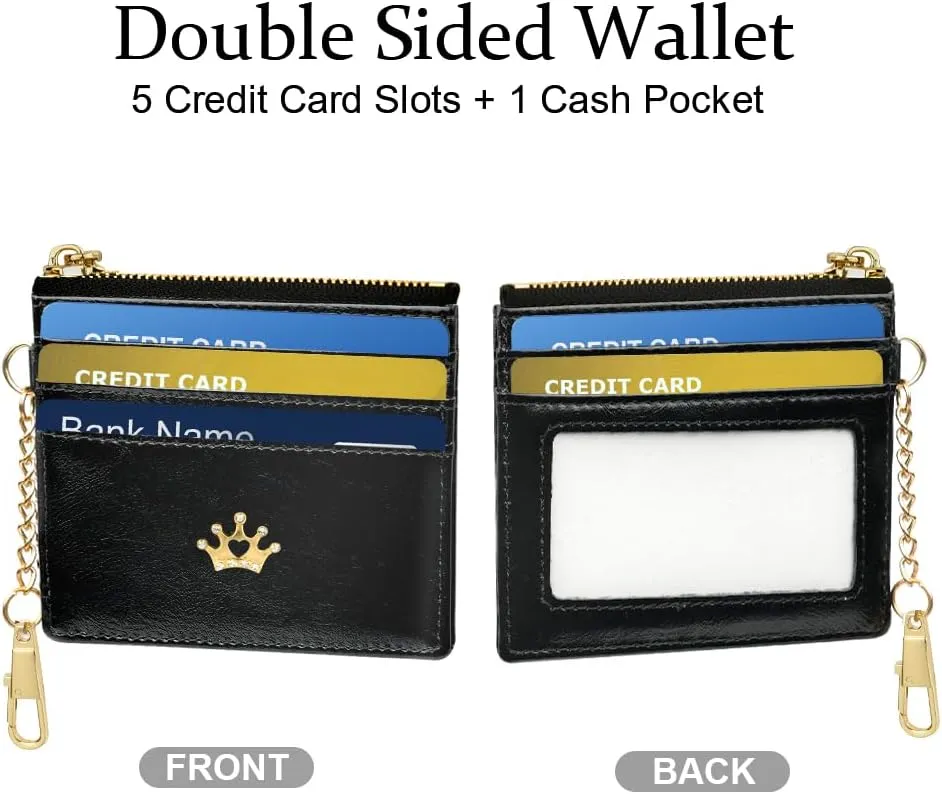 Credit Card Holder Wallet, Minimalist Leather Slim Change Wallet Zipper Coin Purse, Mini Credit Card Protector, Keychain Front Pocket Wallets for Women Men
