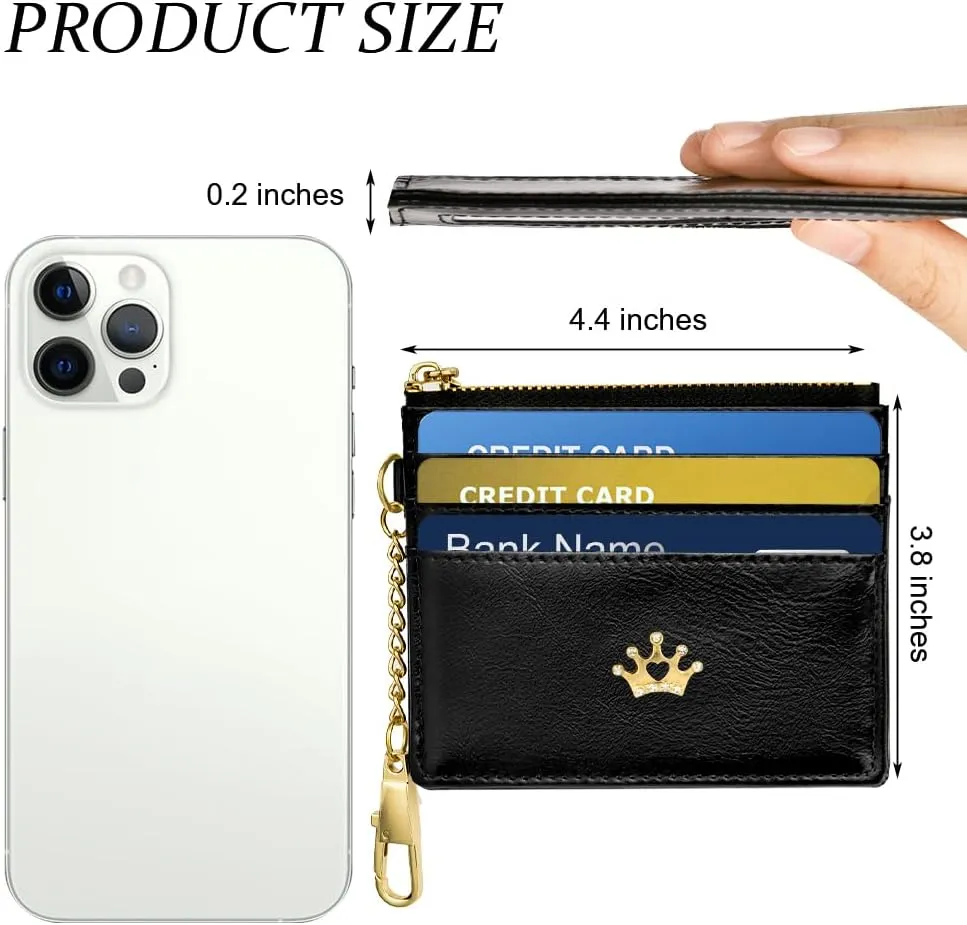 Credit Card Holder Wallet, Minimalist Leather Slim Change Wallet Zipper Coin Purse, Mini Credit Card Protector, Keychain Front Pocket Wallets for Women Men