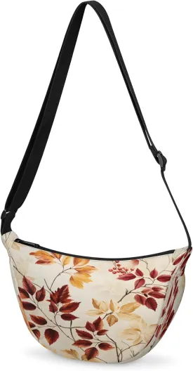 Crescent Crossbody Bag for Women & Men Lightweight Spacious Dumpling-style Sling Bag Adjustable Strap Zippers Travel Casual Use Suitable Yellow Purple Maple Leaves