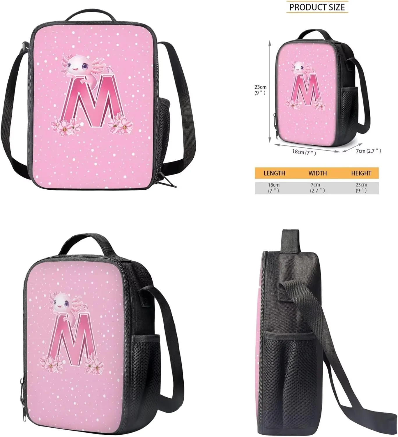 Cute Axis Dragon and Letter M Print Boys Girls Backpacks 3pcs/set School Backpack Casual Shoulder Bookbag Insulated Thermal Lunch Box Zipper Pencil Pouch