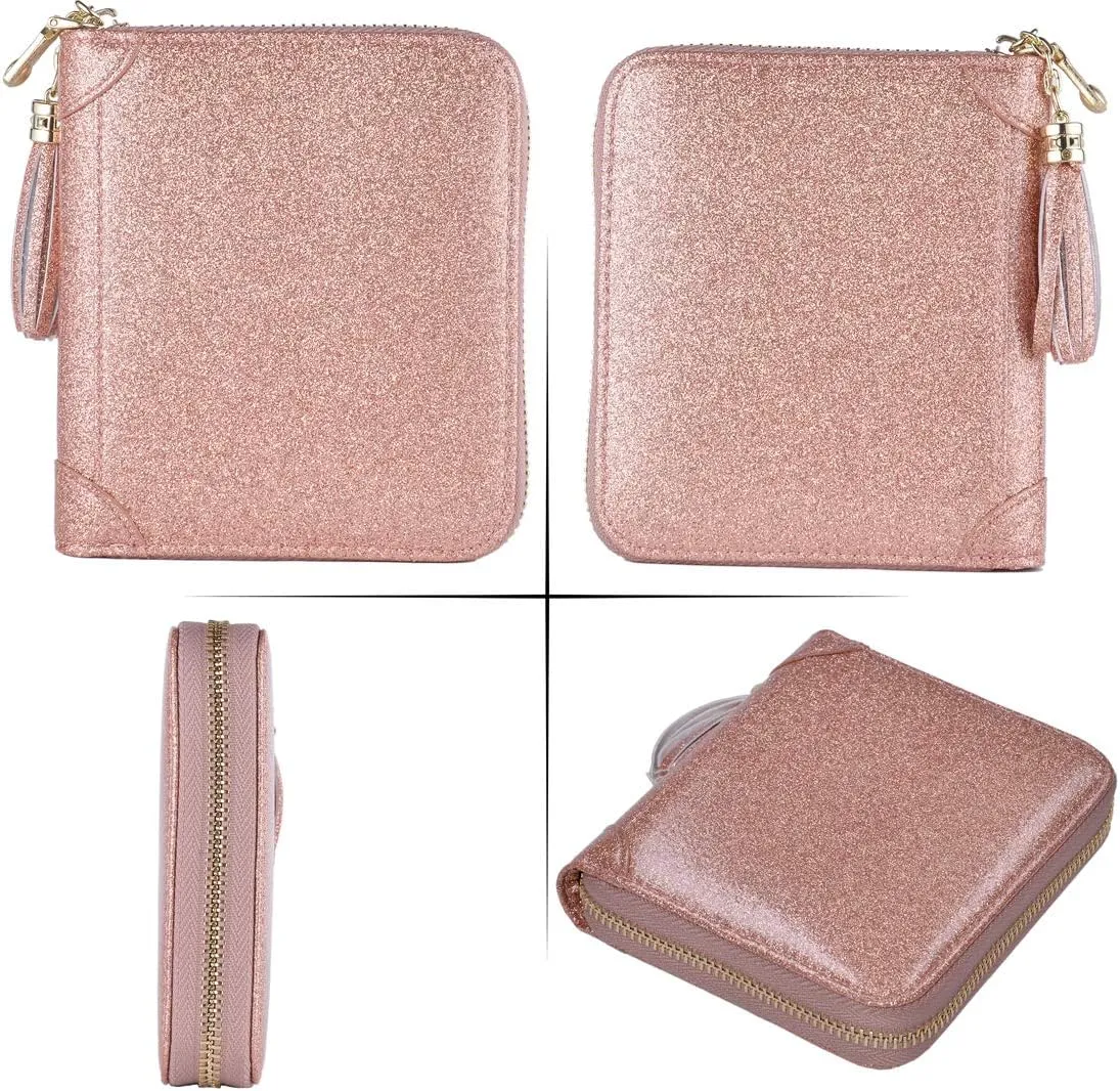 Easyoulife Womens Credit Card Holder Wallet Zip Leather Card Case RFID Blocking (Glitter Gold)
