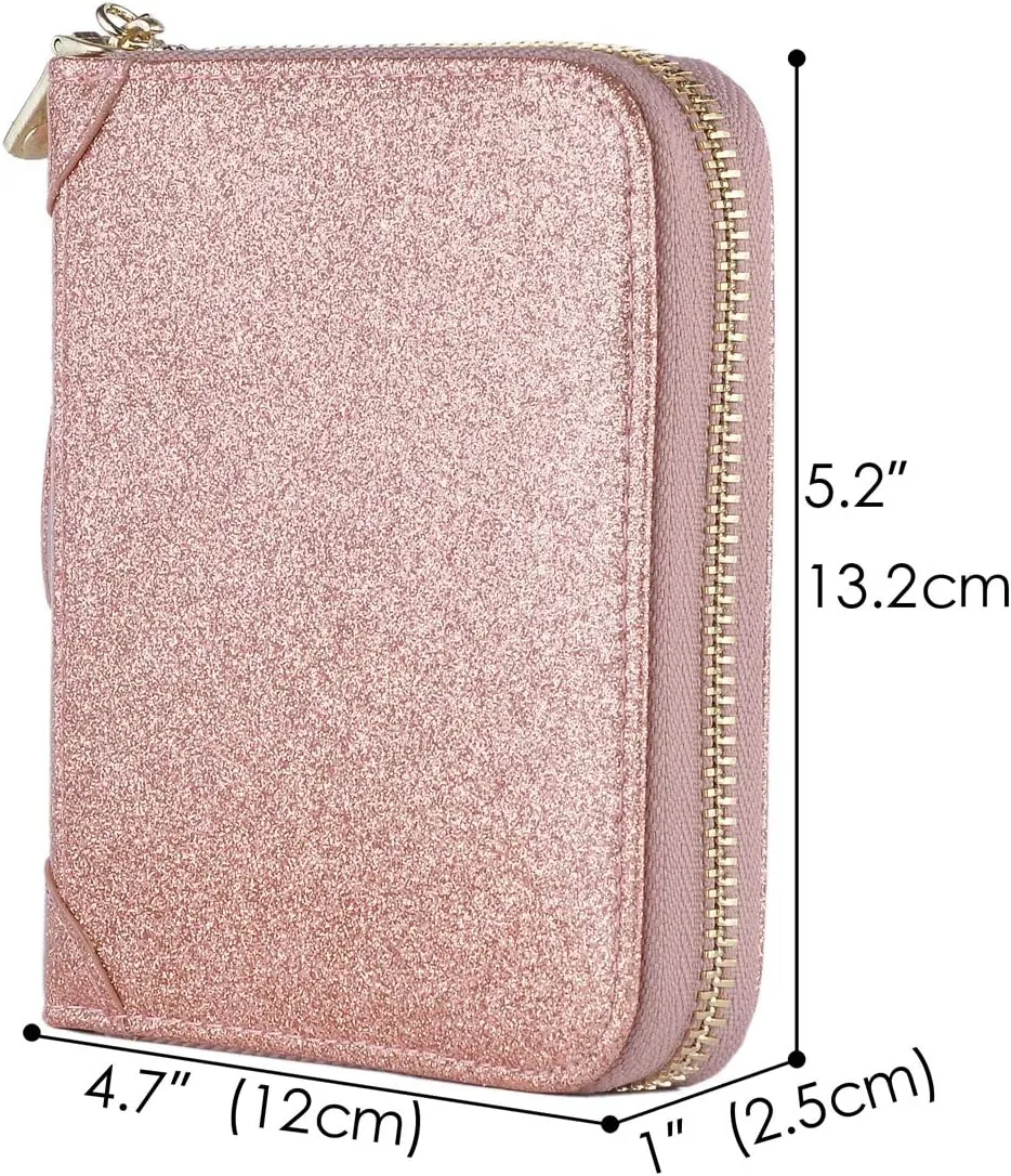 Easyoulife Womens Credit Card Holder Wallet Zip Leather Card Case RFID Blocking (Glitter Gold)