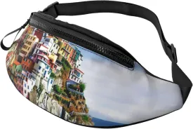 Fanny Packs For Women Cinque Terre Scenery Printing Fanny Pack Outdoor Sports Waist Bag Adjustable Waist Pack Crossbody Bags With 1-Zipper Pockets For Enjoy Sports Traveling Workout Casual