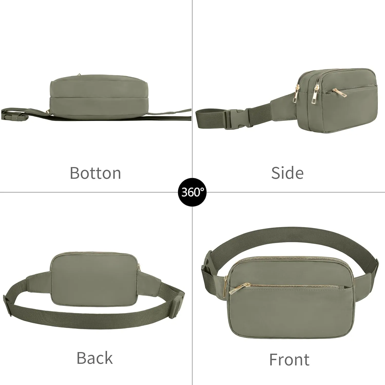 Fashion Fanny Bag-Waist Pack With Adjustable Belt Bag-Unisex Crossbody Pack Khaki Green