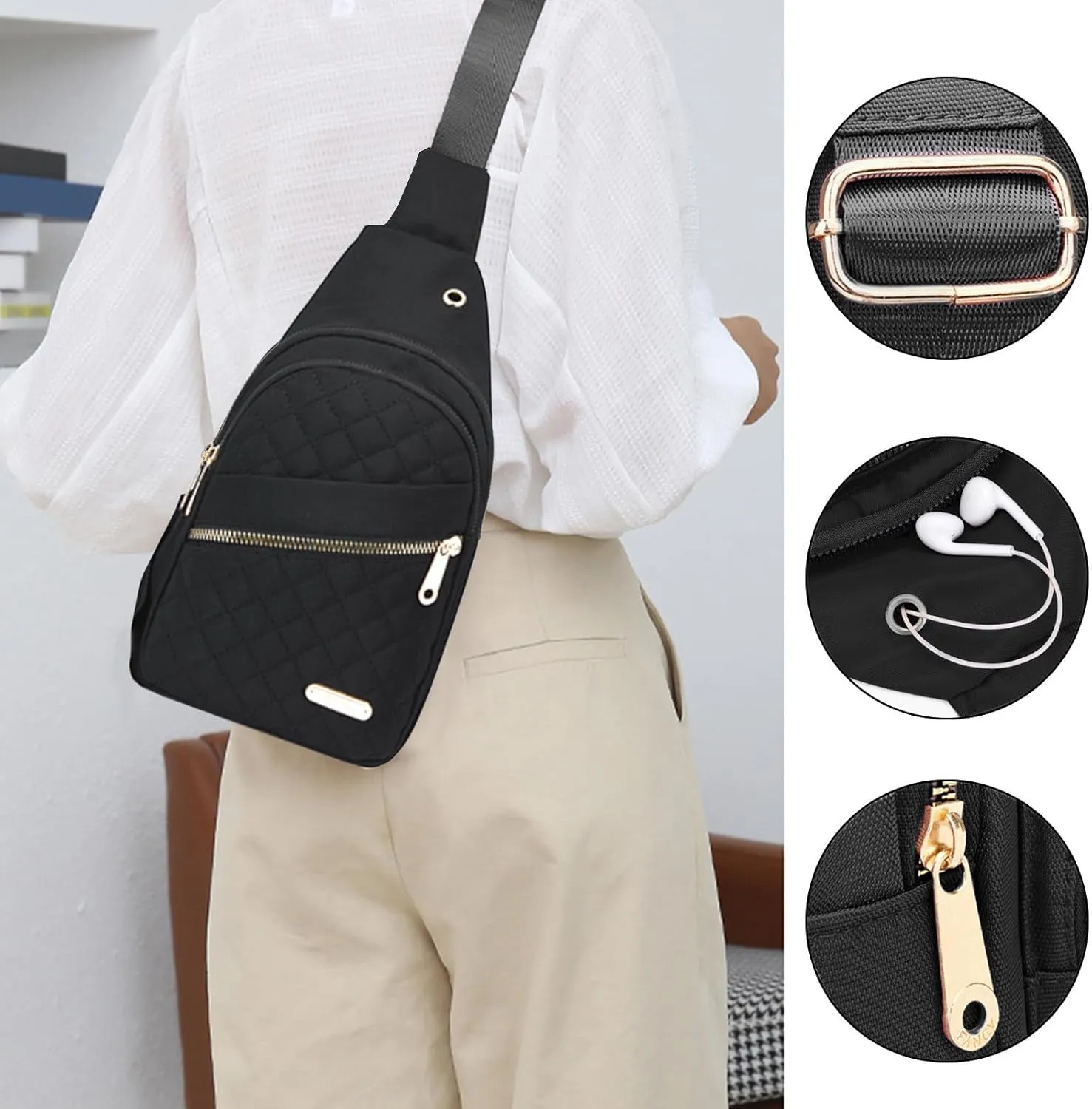 Fashionable Embroidery Diamond Shoulder Crossbody Bag Large Capacity Watertight Backpack with Data Hole