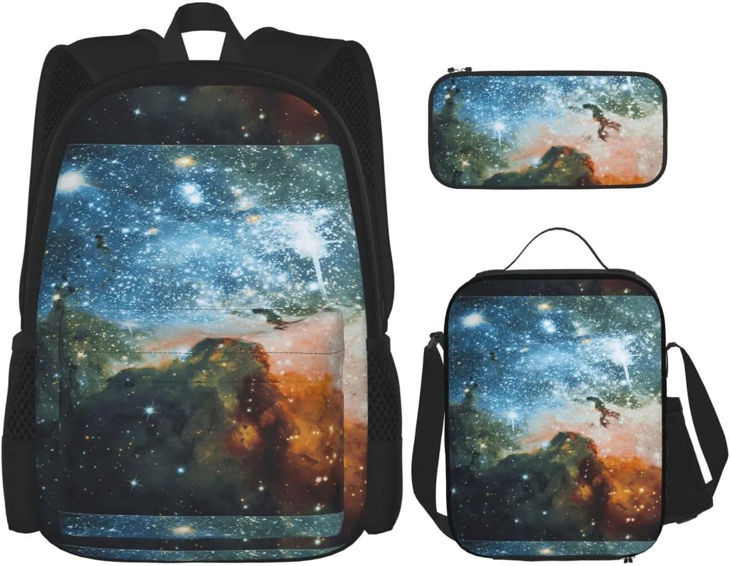 Galaxy Space. (2) print 3-Piece Casual Backpack Set (Backpack   Waist Bag   Small Pouch), Unisex Daypack