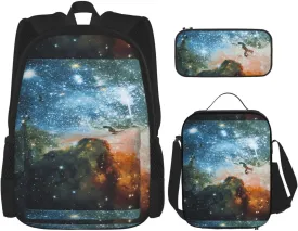 Galaxy Space. (2) print 3-Piece Casual Backpack Set (Backpack   Waist Bag   Small Pouch), Unisex Daypack