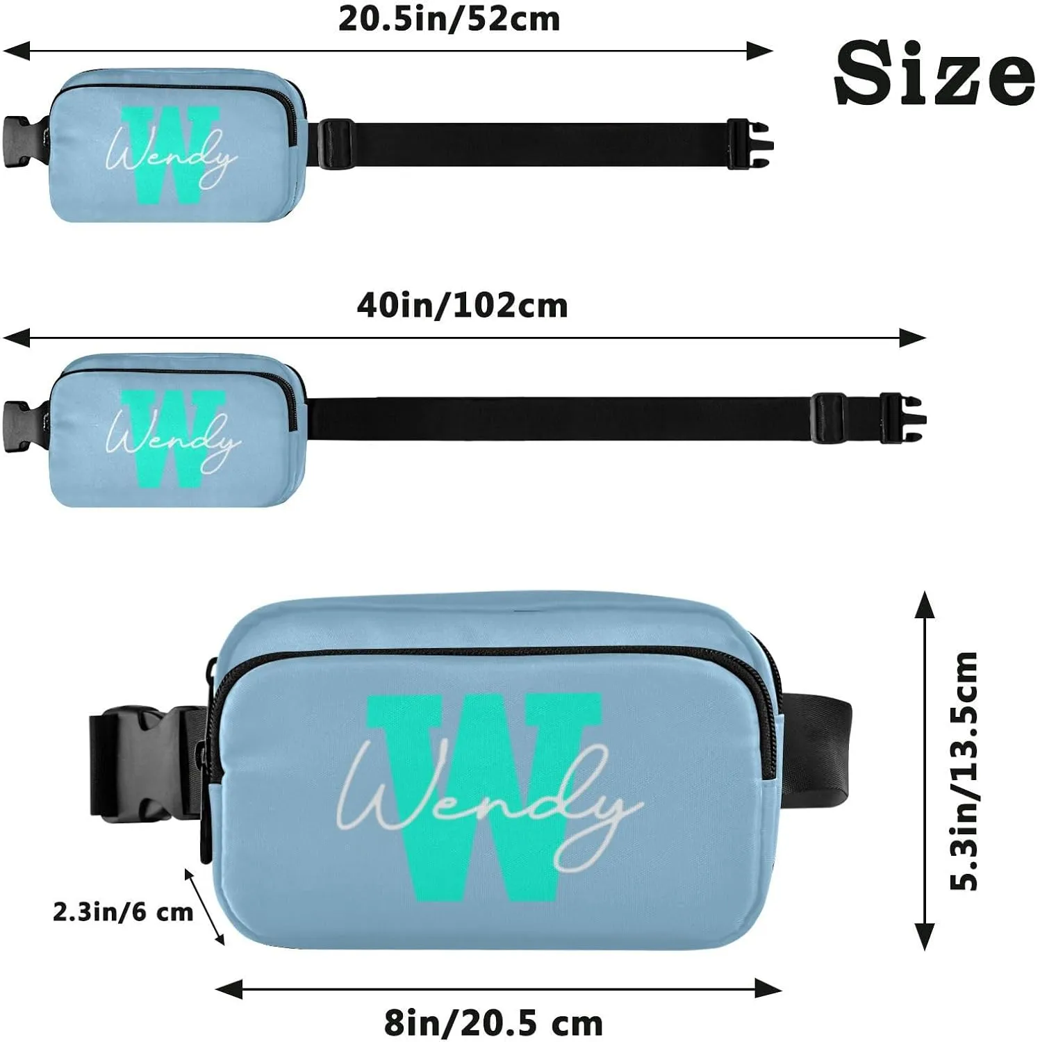 Generic Light Blue Custom Fanny Packs for Women Belt Bag Waterproof Fanny Pack Cross Body Bag Waist Packs with Adjustable Strap Small Crossbody Bags for Sports Running Men Traveling Hiking