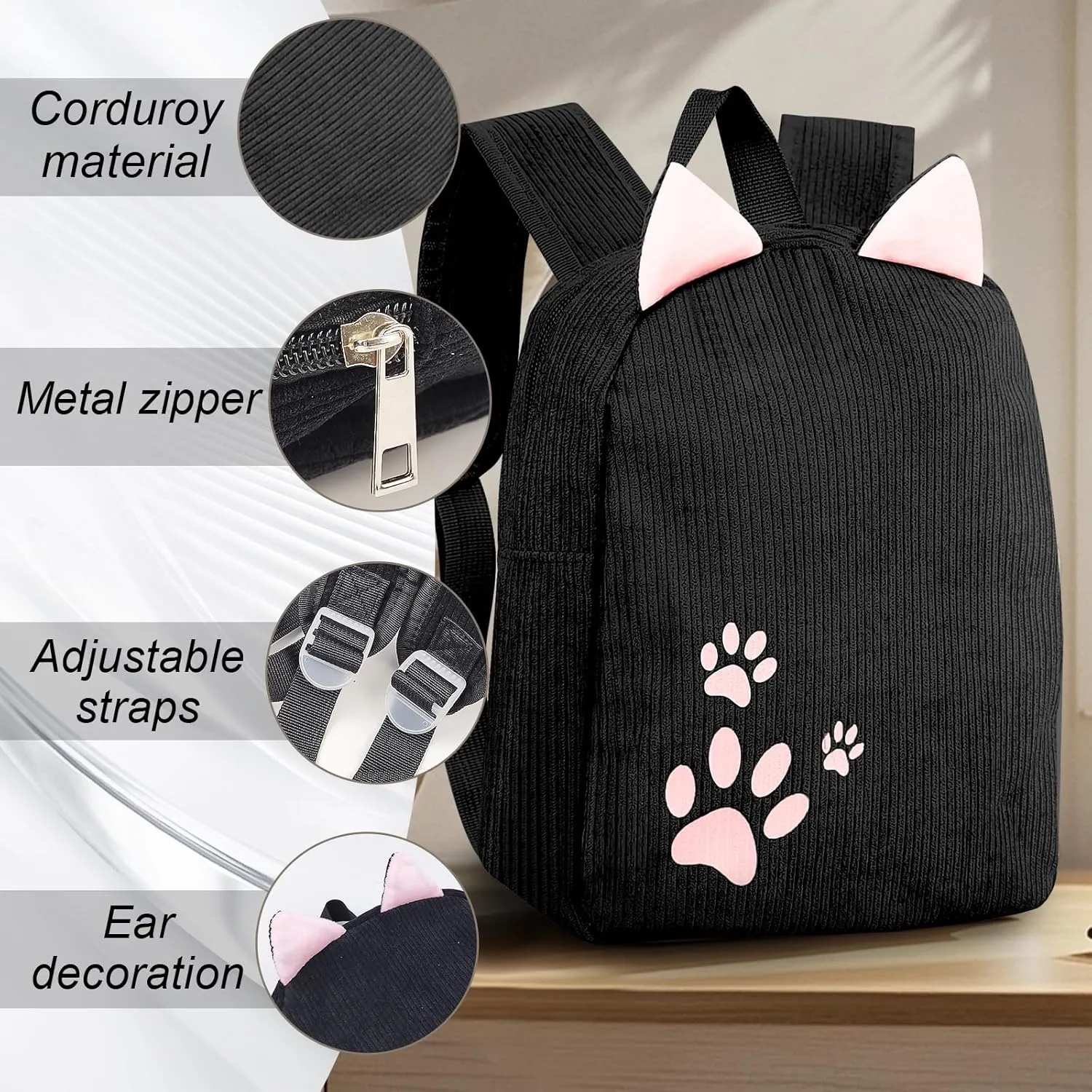 Girls Backpack, Corduroy Cute Small Backpacks for Girls and Women, Delicate Girls Backpack Purse for Travel (beige)