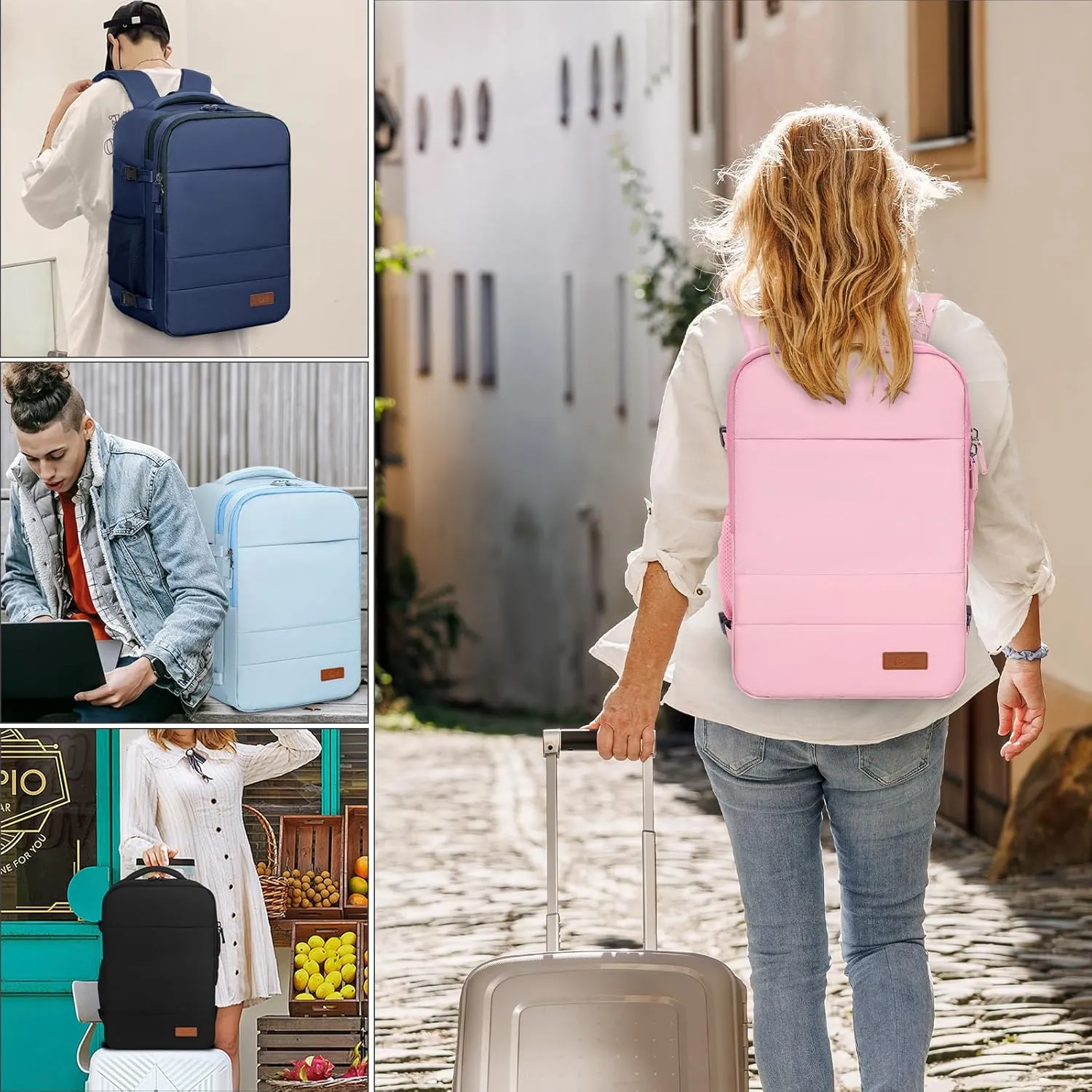 GMAK Travel Backpack for Men Women, Carry on Backpack with USB Charging Port, 15.6 inch Laptop Backpack Lightweight Cabin Bag Casual Daypack 20L Luggage Bags for College, Business, Travel, Pink