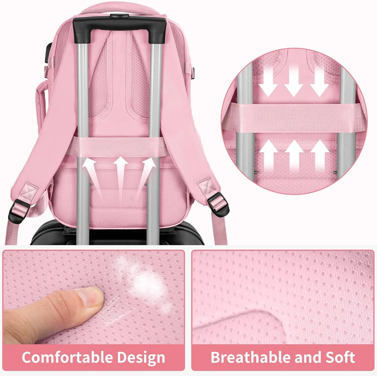 GMAK Travel Backpack for Men Women, Carry on Backpack with USB Charging Port, 15.6 inch Laptop Backpack Lightweight Cabin Bag Casual Daypack 20L Luggage Bags for College, Business, Travel, Pink