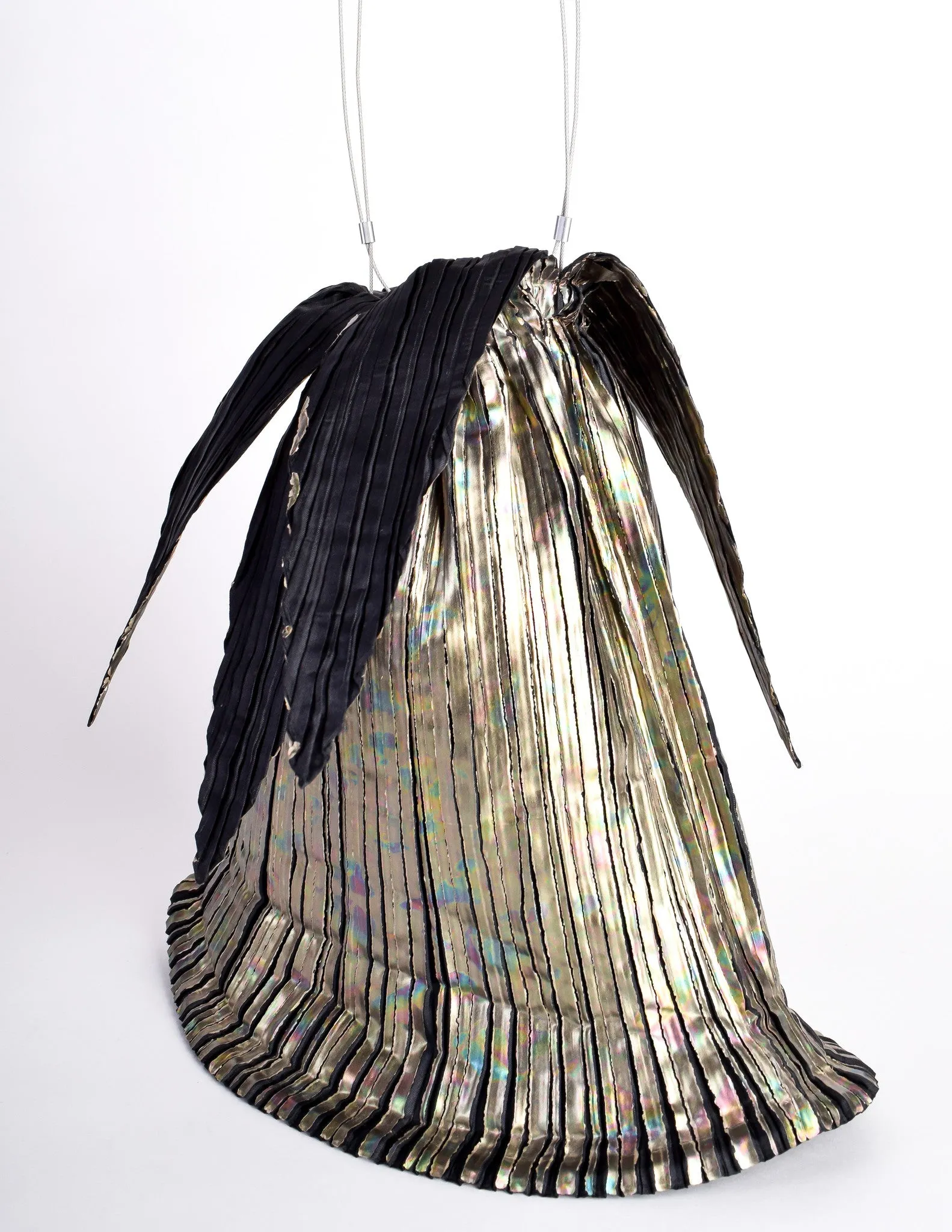 Issey Miyake Vintage Black & Gold Iridescent Pleated Bag