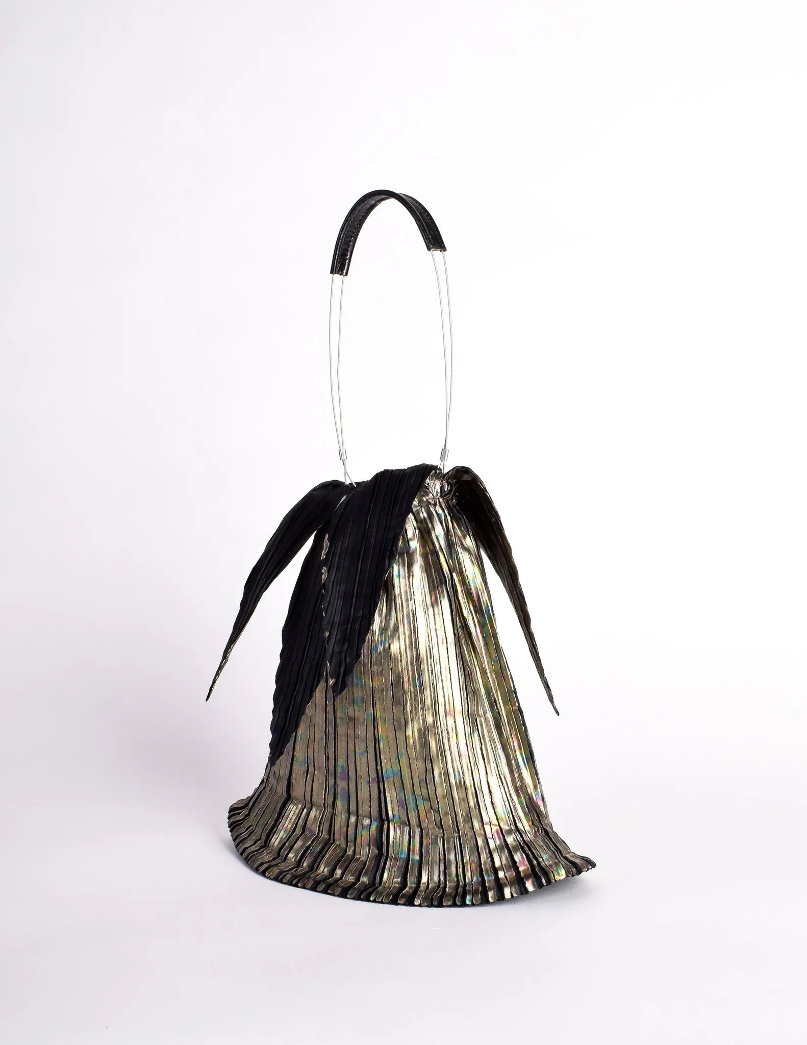Issey Miyake Vintage Black & Gold Iridescent Pleated Bag