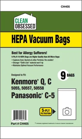 Kenmore 5055, 50558 Type C and Q HEPA Filter Bags, 9/Pk (Pan C-5) CH405
