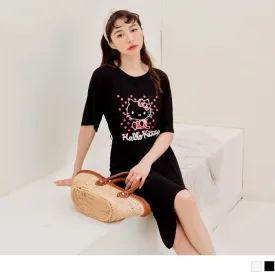 KITTY PRINTED ASYMMETRICAL HEM H-LINE DRESS