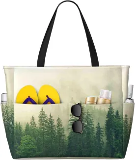 Large Beach Tote Bag for Women Extra Large Capacity Waterproof Sandproof Pool Bag Suitable for Swimming Pool Gym Groceries Travel - Fog Forest