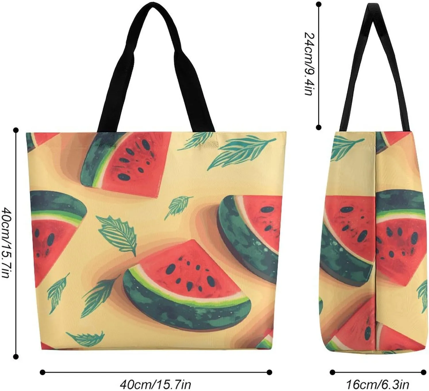 Large Capacity Shoulder Bag Tote Bags Summer Watermelon Print Grocery Handbags Portable Reusable Casual Shopping