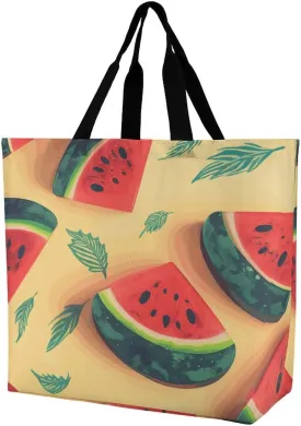 Large Capacity Shoulder Bag Tote Bags Summer Watermelon Print Grocery Handbags Portable Reusable Casual Shopping