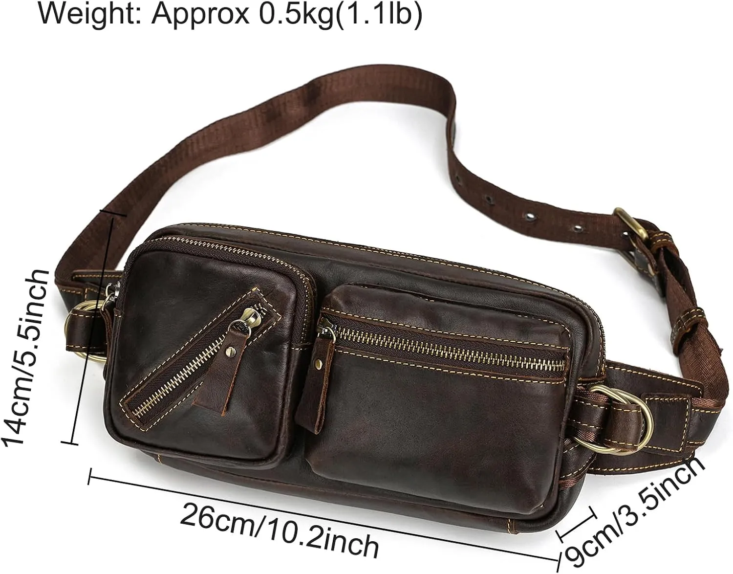 Men's Leather Fanny Pack Adjustable Waist Bag Hip Bum Belt Slim Purse Bag Cell Phone Pouch for Sport Travel Hiking, Coffee