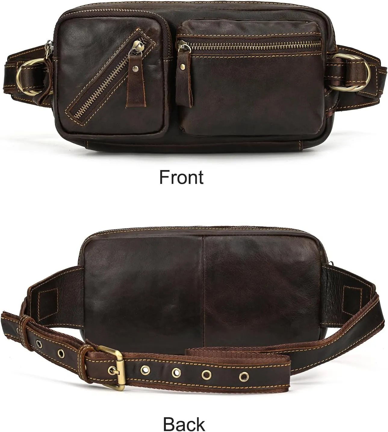 Men's Leather Fanny Pack Adjustable Waist Bag Hip Bum Belt Slim Purse Bag Cell Phone Pouch for Sport Travel Hiking, Coffee