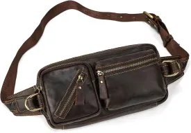Men's Leather Fanny Pack Adjustable Waist Bag Hip Bum Belt Slim Purse Bag Cell Phone Pouch for Sport Travel Hiking, Coffee