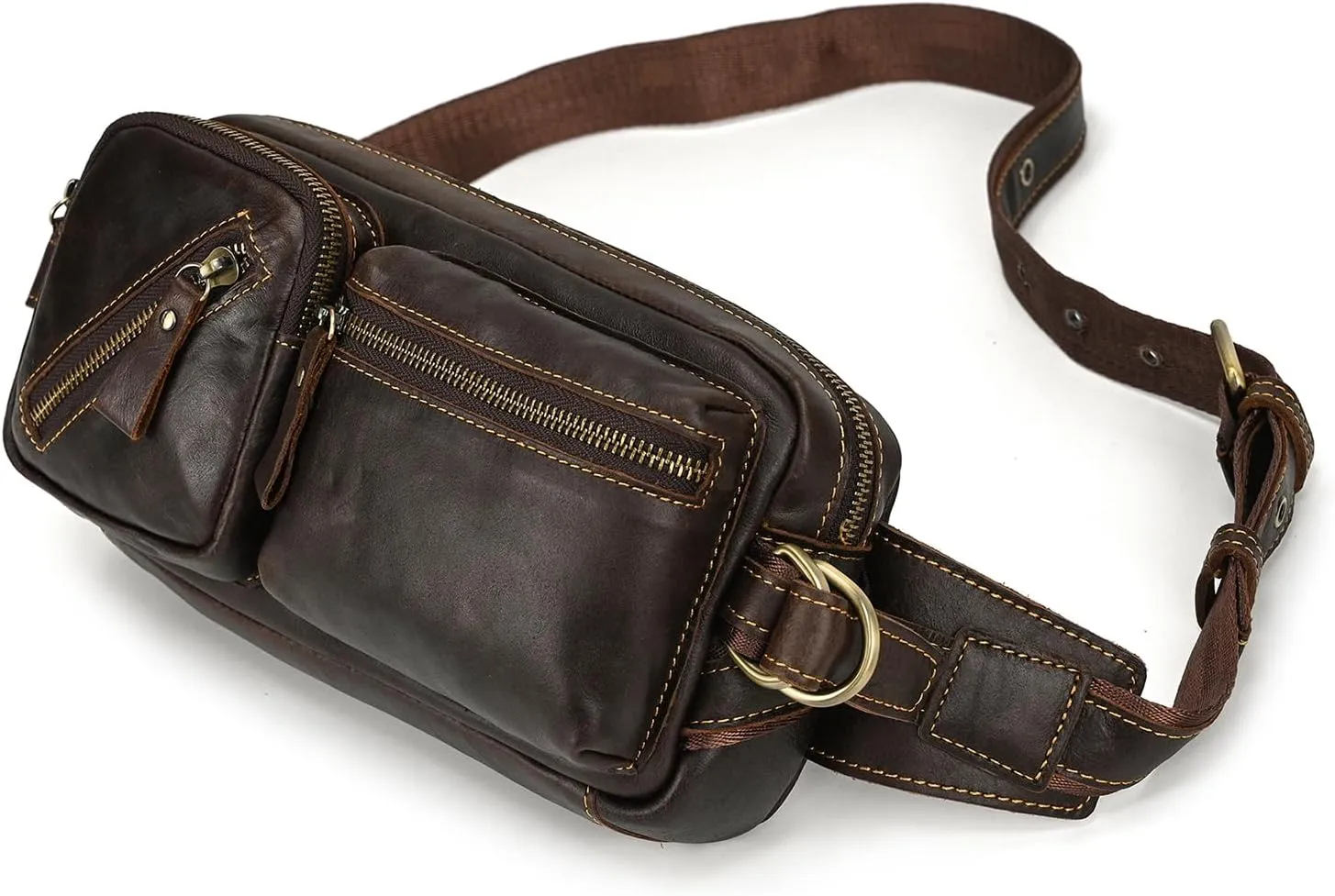 Men's Leather Fanny Pack Adjustable Waist Bag Hip Bum Belt Slim Purse Bag Cell Phone Pouch for Sport Travel Hiking, Coffee