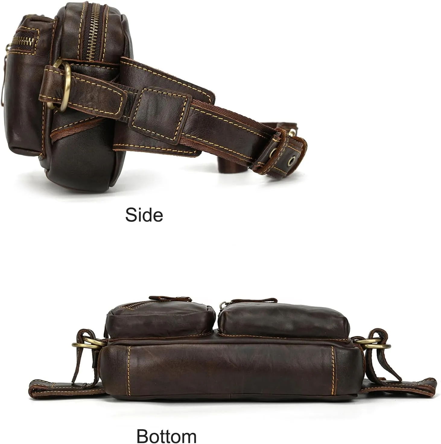 Men's Leather Fanny Pack Adjustable Waist Bag Hip Bum Belt Slim Purse Bag Cell Phone Pouch for Sport Travel Hiking, Coffee