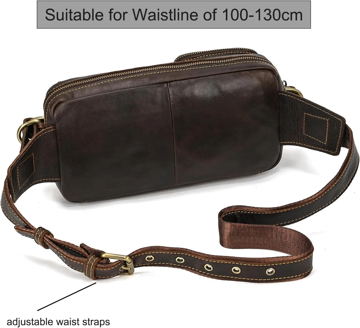 Men's Leather Fanny Pack Adjustable Waist Bag Hip Bum Belt Slim Purse Bag Cell Phone Pouch for Sport Travel Hiking, Coffee