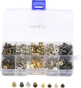 Mingtao 200 Sets 8x5x8MM Button Spikes and Studs Rivets Kit Round Head Screw Back for Leather Craft Rapid Rivet Punk Studs and Spikes for Clothing Shoes Belts Bags Dog Collars Accessories Mixed Color