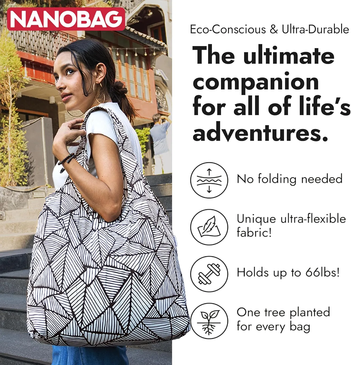 Nanobag Compact Lightweight Tote- Foldable Shoulder Bag for Groceries for everyday Use (Astro Cats, XL)
