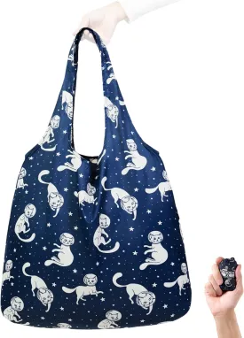 Nanobag Compact Lightweight Tote- Foldable Shoulder Bag for Groceries for everyday Use (Astro Cats, XL)