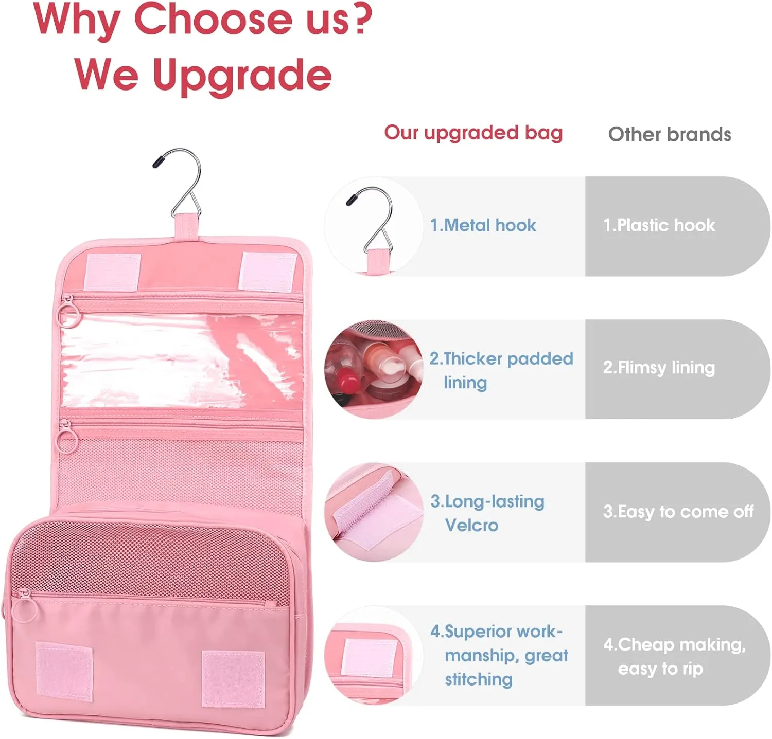 Narwey Hanging Travel Toiletry Bag Cosmetic Make up Organizer for Women and Girls Waterproof