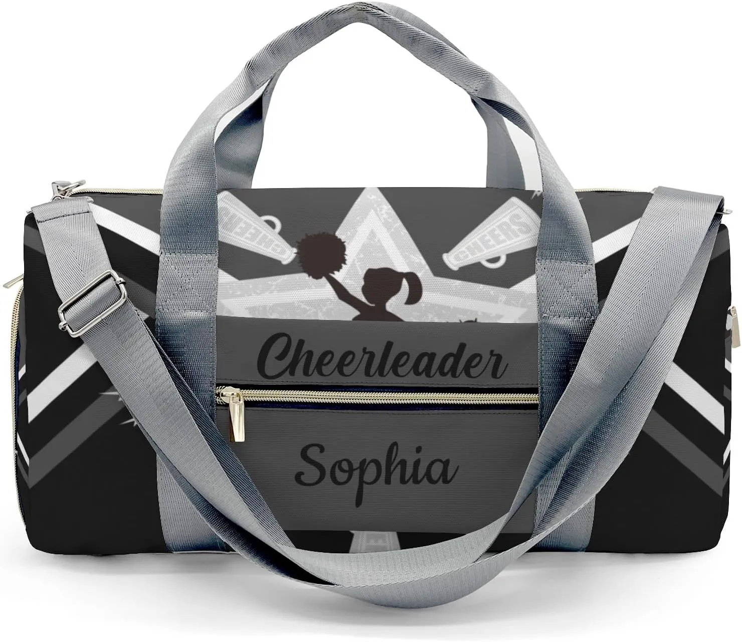 Personalized Name Duffel Bag Cheerleader Cheer Quote Grey Ultimate Travel Bags: Your Companion for Every Adventure