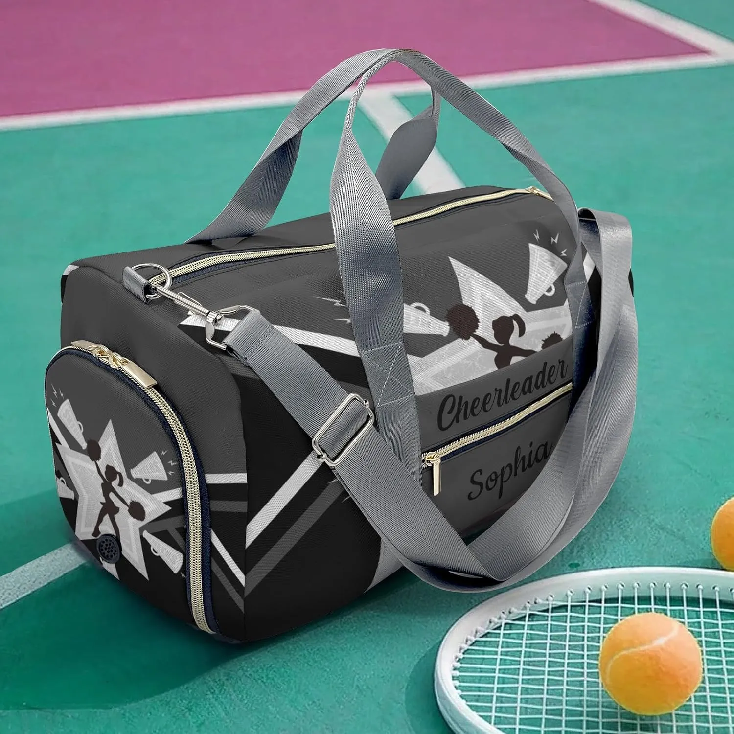 Personalized Name Duffel Bag Cheerleader Cheer Quote Grey Ultimate Travel Bags: Your Companion for Every Adventure
